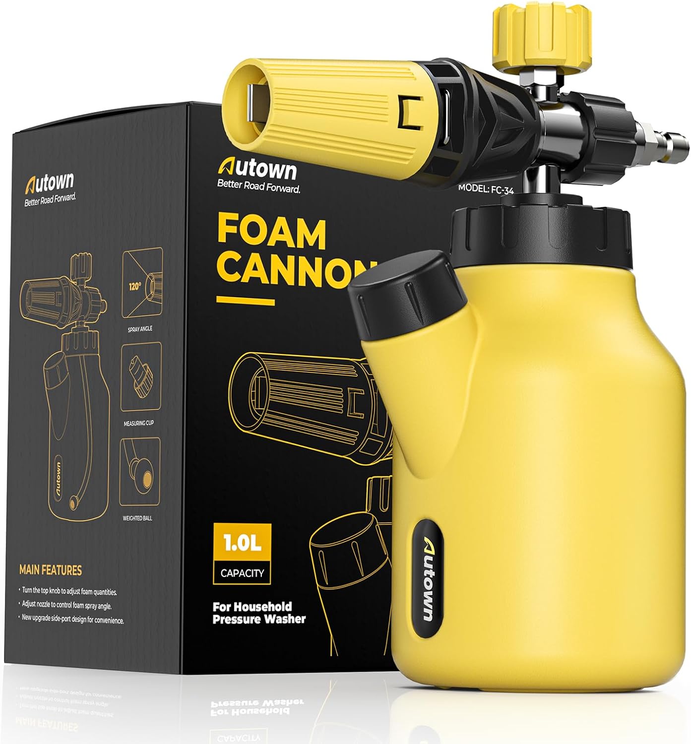 Foam Cannon for Pressure Washer,Snow Foam Cannon Car Wash Sprayer with 1/4 Inch Quick Connect, Adjustable Nozzle and 1 Liter Bottle Fits Most Car Washing Accessories