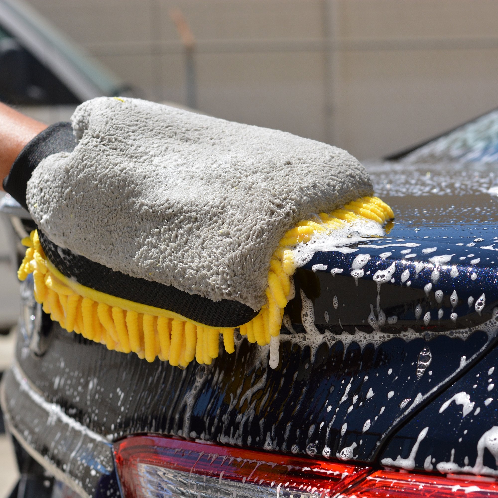 Wash Mitt with Waterproof Lining, 1500 GSM, Yellow/Grey 3-in-1