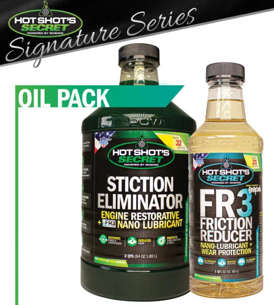 Hot Shots Secret Signature Series Oil Pack – Stiction Eliminator 64 Oz, FR3 Friction Reducer 32 Oz