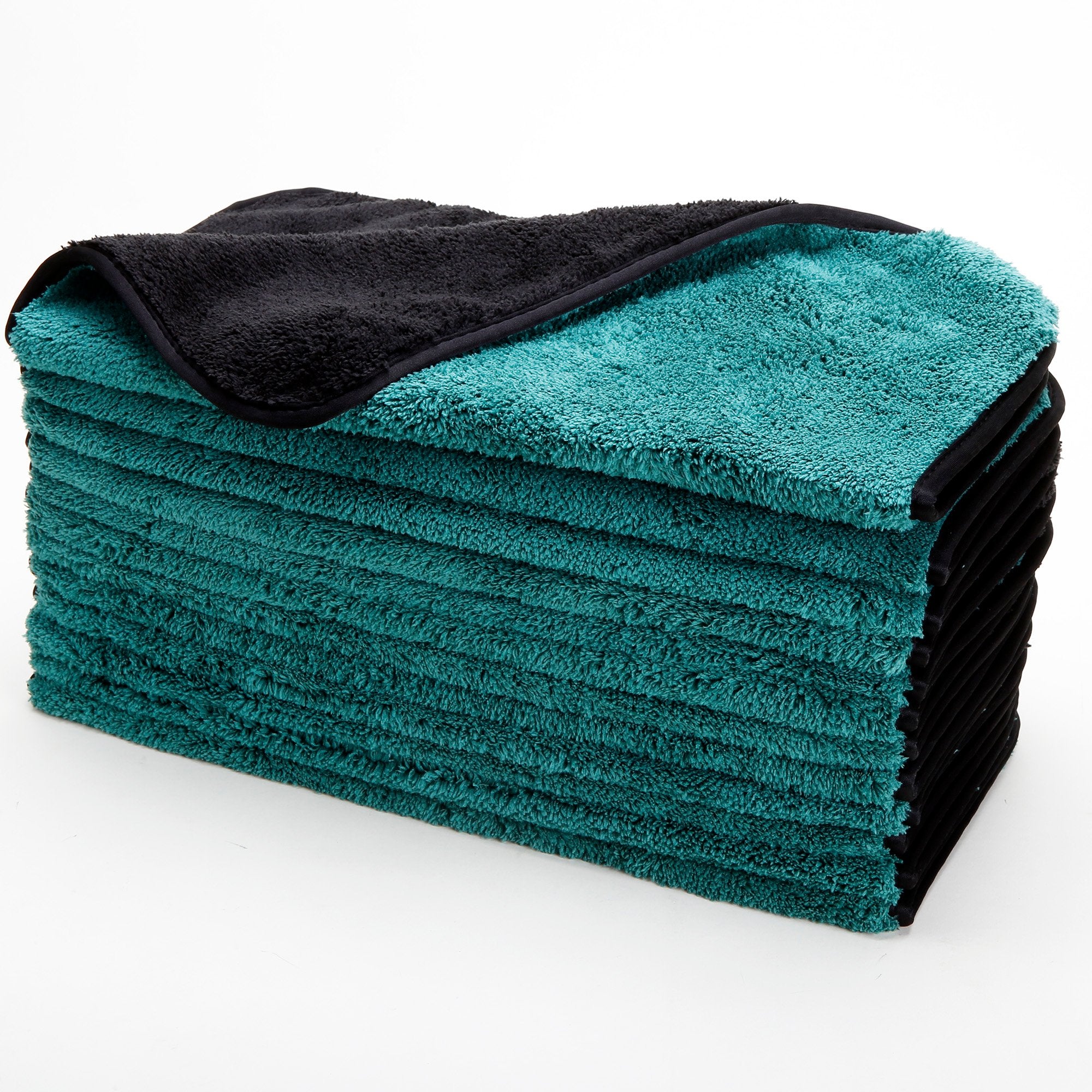 Dual-Faced Deluxe Microfiber Polishing Towel, 820 GSM, 16"x16", Green / Black