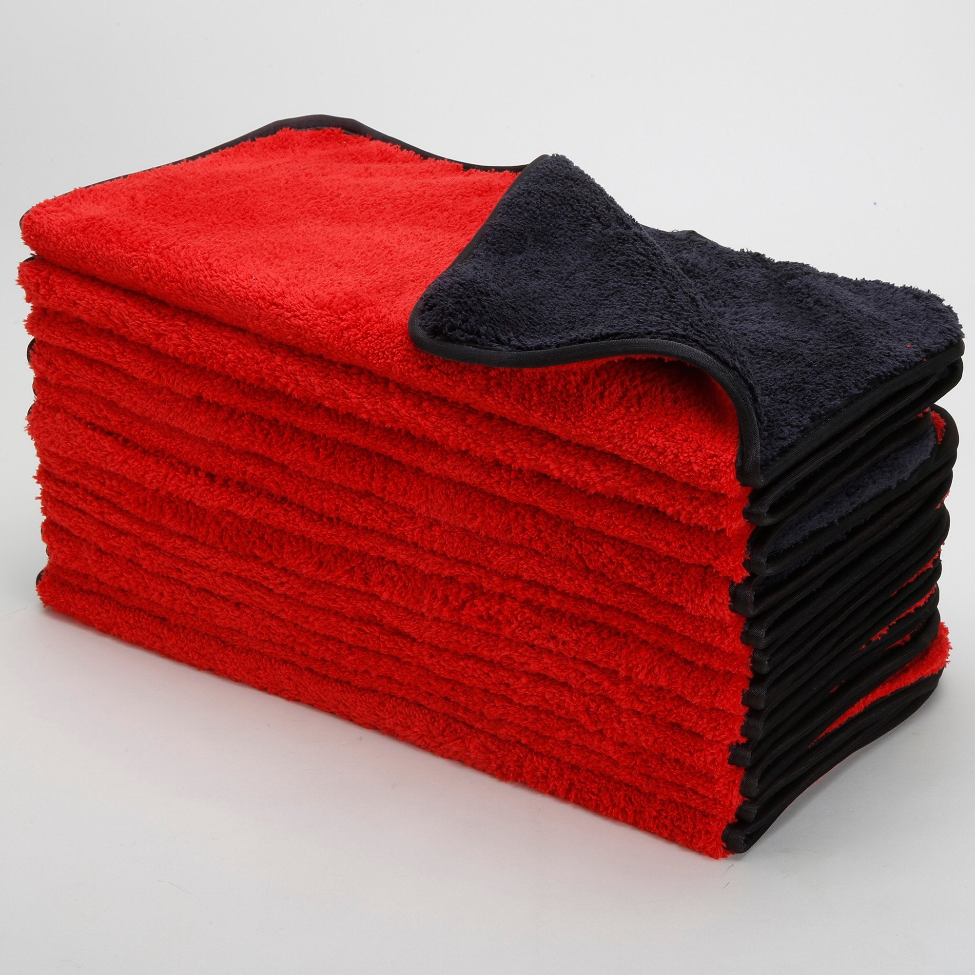 Dual-Faced Deluxe Microfiber Polishing Towel, 820 GSM, 16"x16", Red / Black