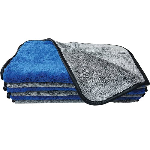 Duo-Force Twisted Loop & Fleece Polishing Towel, 1000 GSM, 16"x16", Blue /Grey