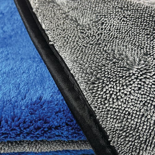 Duo-Force Twisted Loop & Fleece Polishing Towel, 1000 GSM, 16"x16", Blue /Grey